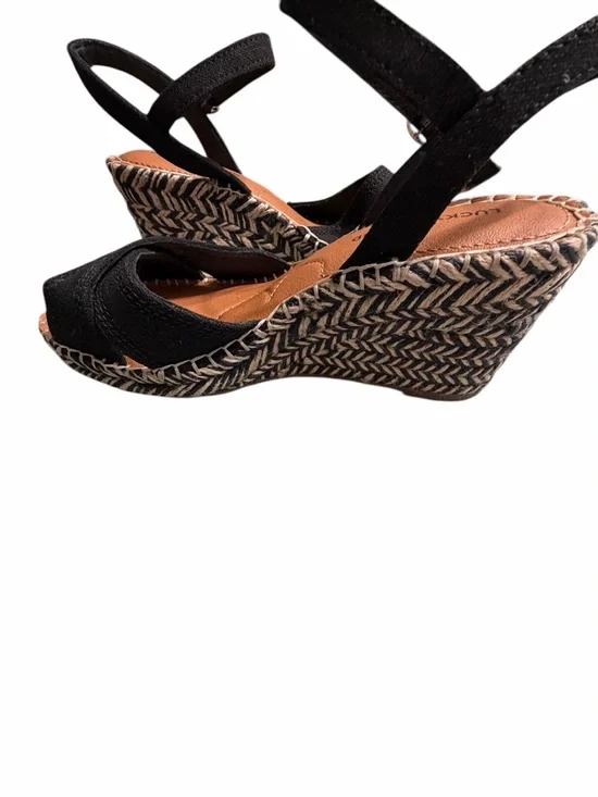 Lucky Brand Black Crisscross Wedge Sandals - Picture 5 of 10